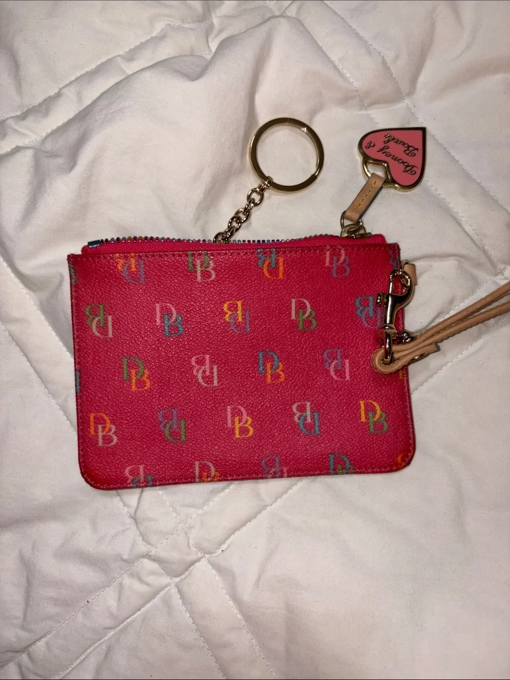 Vintage Dooney & Bourke Y2K Pink Rainbow Monogram Wristlet Coin Purse with Charm